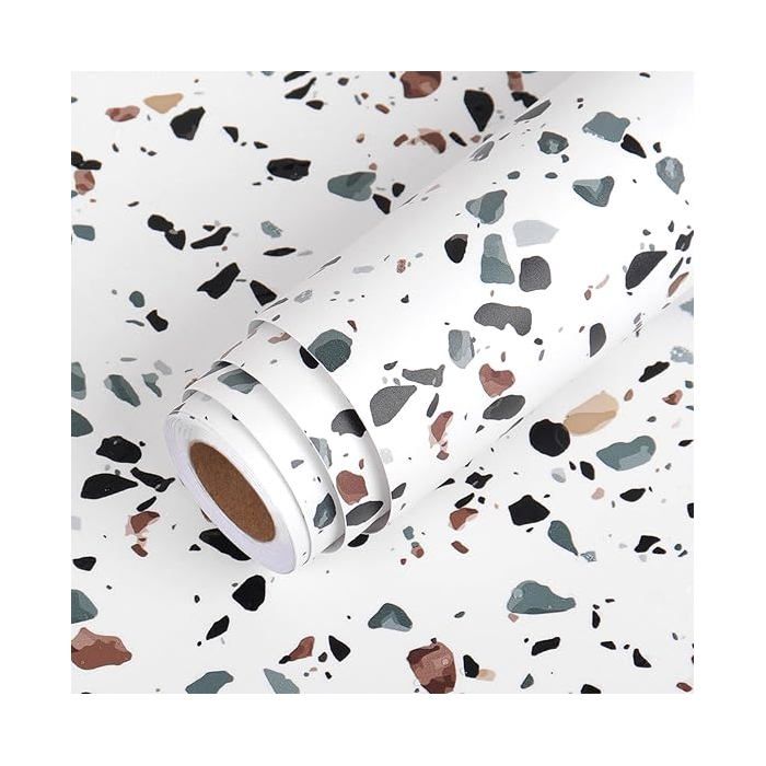 Papier Adhesif pour Meuble Effet Pierre Terrazzo Blanc Plan de Travail 40cm x 200cm Granit Film Adhesif pour 40 x 200  PAPIER PEINT