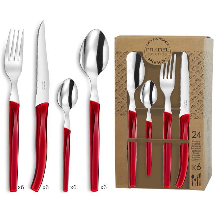 Coffret 24 couverts de table pour 6 personnes - Rising Sun - Acier inoxydable 18/0Finition Standard - Rouge
