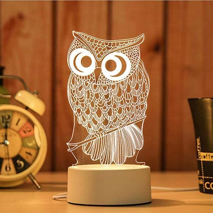 Lampe de bureau hibou 3d acrylique veilleuse de nuit - Aueq - décoration intérieur chargement usb veilleuse lampe luminaire modern