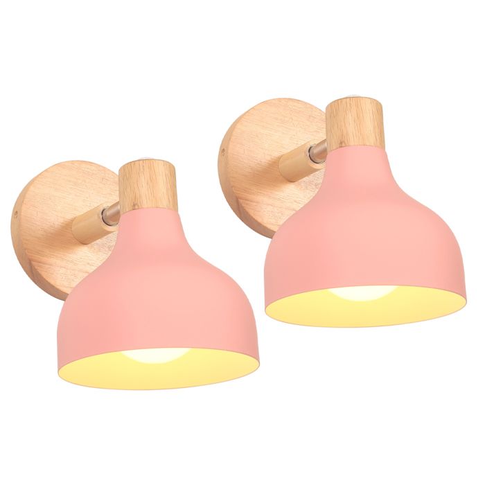 iDEGU Lot de 2 Applique Murale Intérieur Vintage 15cm Moderne Lampe Murale Réglable en Bois Métal E27 Luminaire Murale Spot LED Rose
