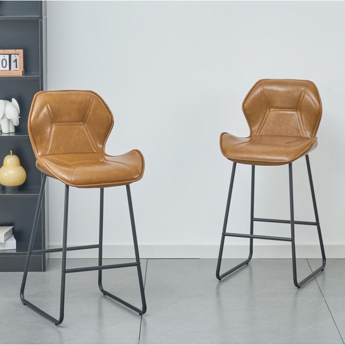 WOVREO Lot de 2 tabourets de bar avec dossier en simili cuir marron cognac structure métal noir