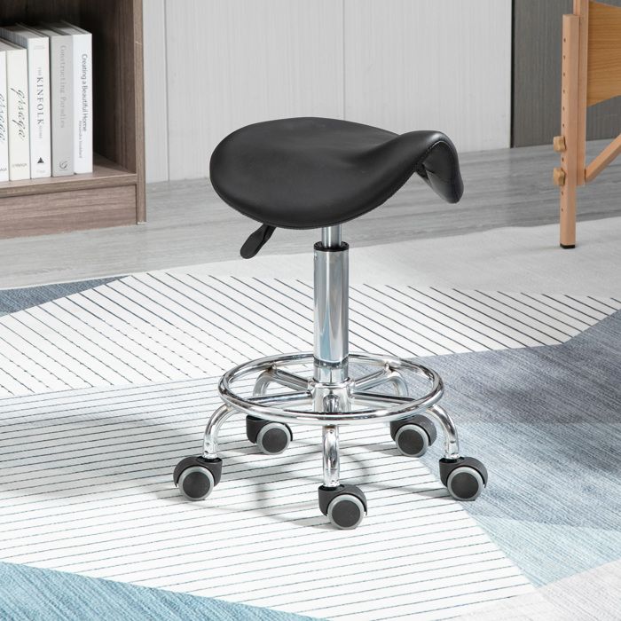 Tabouret réglable en hauteur avec 5 roulettes assise ergonomique rembourrée en mousse 36 2 x 37 5 x 51-66 cm noir
