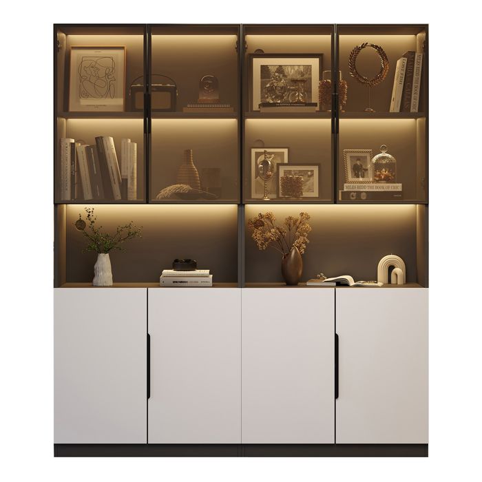 Vitrine LED - meuble vitrine blanc et noir - portes vitrées - verre trempé - 160 x 30 x 200 cm