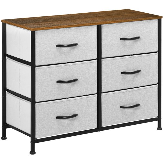 Commode de rangement grise 80 x 30 x 625 cm avec 6 tiroirs en tissu pliables cadre en acier et plateau MDF