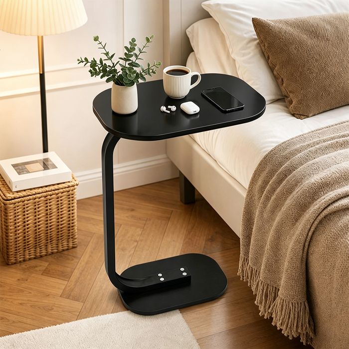 SUPFINE Table Dappoint Compact en Forme de C 39 × 28 × 59 cm Bout de Canapé Structure Métallique Idéal pour Salon Chambre