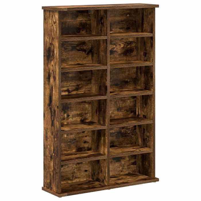 Meuble CD - Bois dingénierie - Amovible - Rangement - Chêne fumé - 60x17x92 cm - 2 étagères