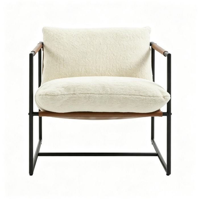 Fauteuil lounge bouclette crème – acier carbone – assise large – montage 15 min