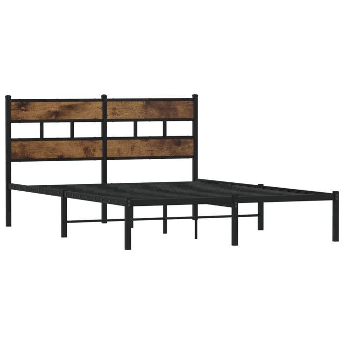 Meuble de chambre - HAOSHOP - Structure de lit - en métal sans matelas - chêne fumé 140x200 cm（21968)