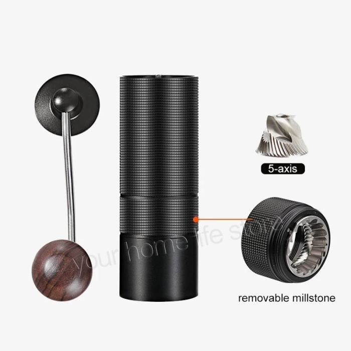Moulin à Café Manuel En Acier Réglable - 25g Avec Brosse De Nettoyage - Cuisine Design Noir
