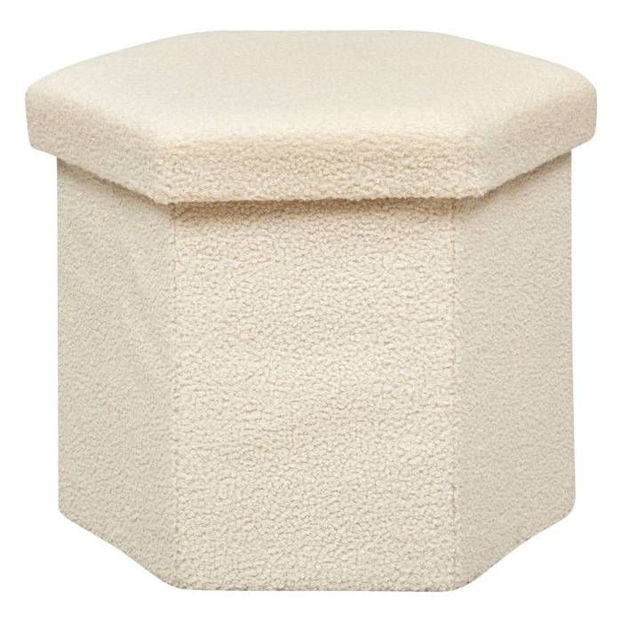 Pouf pliant Jaiko en bouclette 40x38cm blanc ivoire - Atmosphera Créateur dintérieur