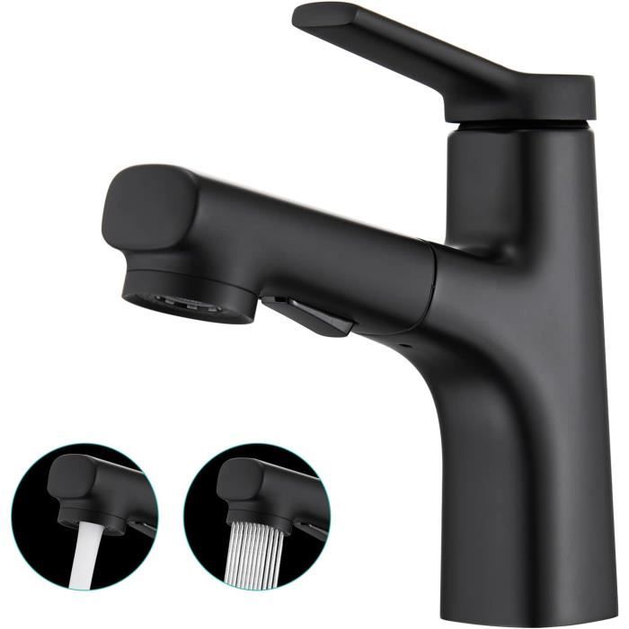 Robinet De Salle De Bain Avec Douchette Extractible - 2 Fonctions (jet/douche) - Bec Rotatif - Chromé - Mitigeur Monocommande