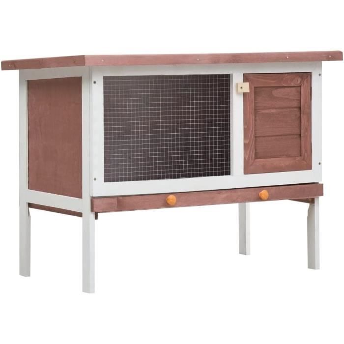 HOMIUSE Clapier dextérieur 1 Niveau Marron et Blanc Bois 90x45x65 cm Maison Lapin Imperméable Cage à Lapins Jardin Enclos [144]