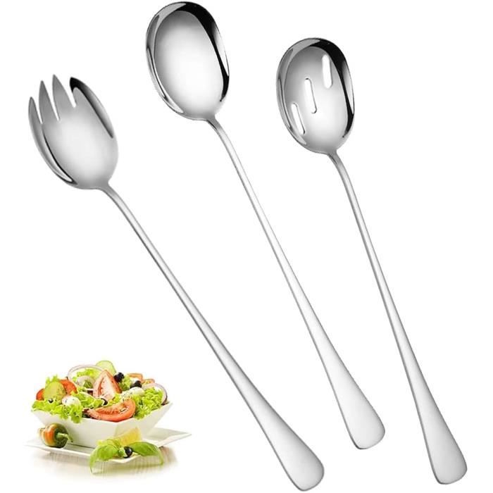 Couverts à Salade - Inox - Set de 3 pièces - Cuillère et Fourchettes - Argent - 28*5.5 cm