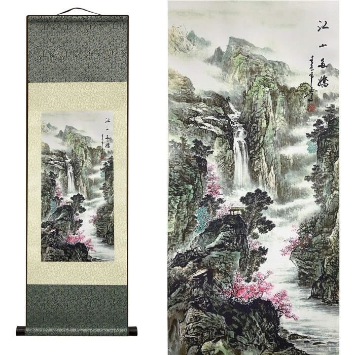 Peinture Sur Soie Asiatique - Art Décoratif - Pièce Unique