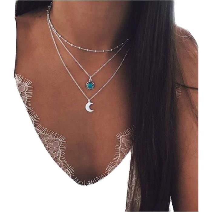 Collier Pendentif à Pointe en Turquoise avec Éclats Dorés - Don't AsK