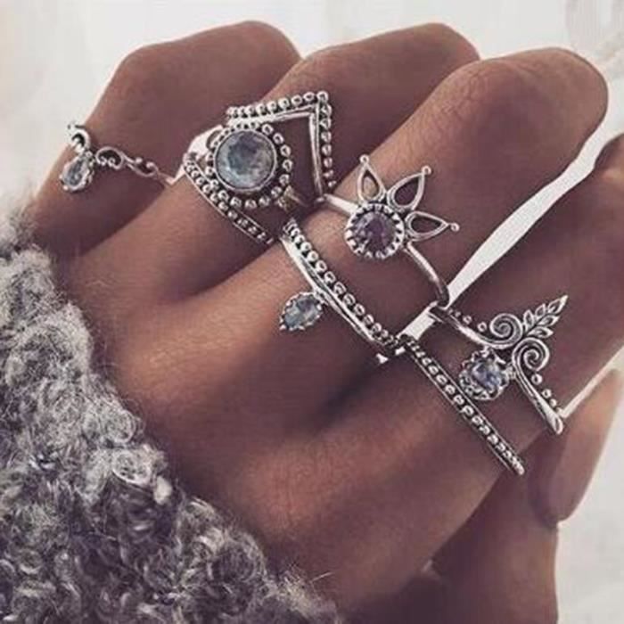 BG2357 Bague 8pcs boh me set argent contre r tro anti empilable