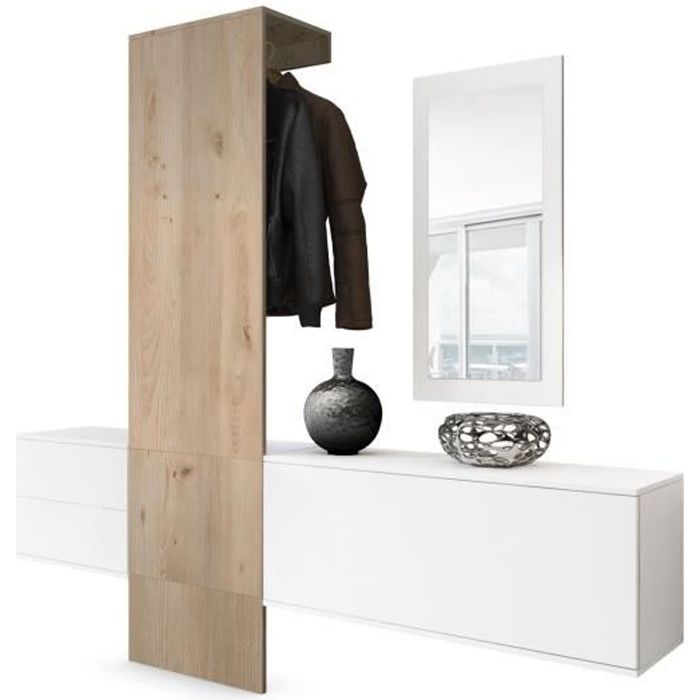 Vladon Vestiaire Garderobe Carlton Set 1 Corps en Blanc mat - Panneau portemanteau en Chêne Nordique