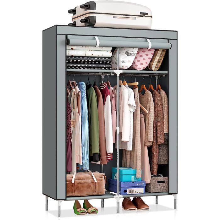 Armoire en Tissu, Double Armoire de Rangement Pliable, Double Penderie