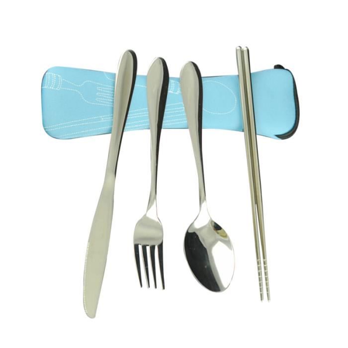 Alomejor 3 Pi/èces Couvert Set de Fourchette Cuill/ère Baguette en Acier Inoxydable pour Camping Voyage Pique-Nique Couverts