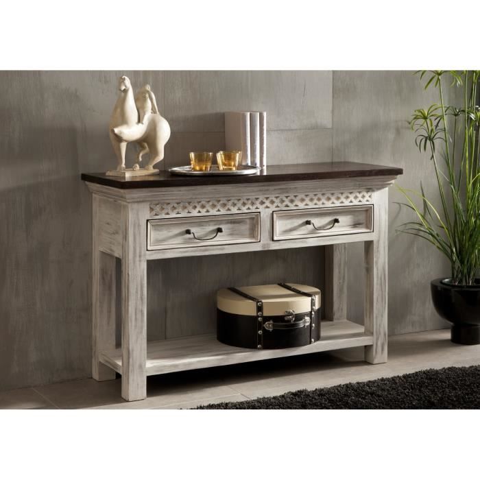 Console - Bois massif de manguier ciré (Blanc antique) - Style Campagne Chic - CASTLE ANTIK #269 Console - Bois massif de manguier ciré (Blanc antique) - Style Campagne Chic - CASTLE ANTIK #269