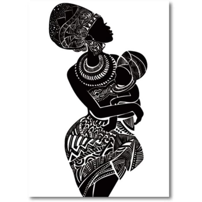 Toile Peinture Belle Femme Africaine Avec Bebe Chambre Mur Art Noir Et Blanc Mur Photo Affiche 70x90 Cm 27 6 X35 4 Sans Cadre Cdiscount Maison