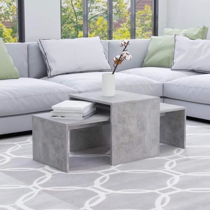 Ensemble de Tables Basses Gris Béton - SKM - Contemporain - Design - 40 cm - Salon