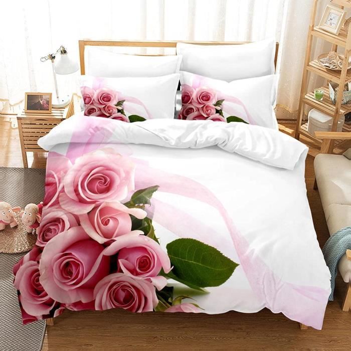 Housse de Couette - Marque - Rose - Microfibre - 220x240 cm - Cdiscount