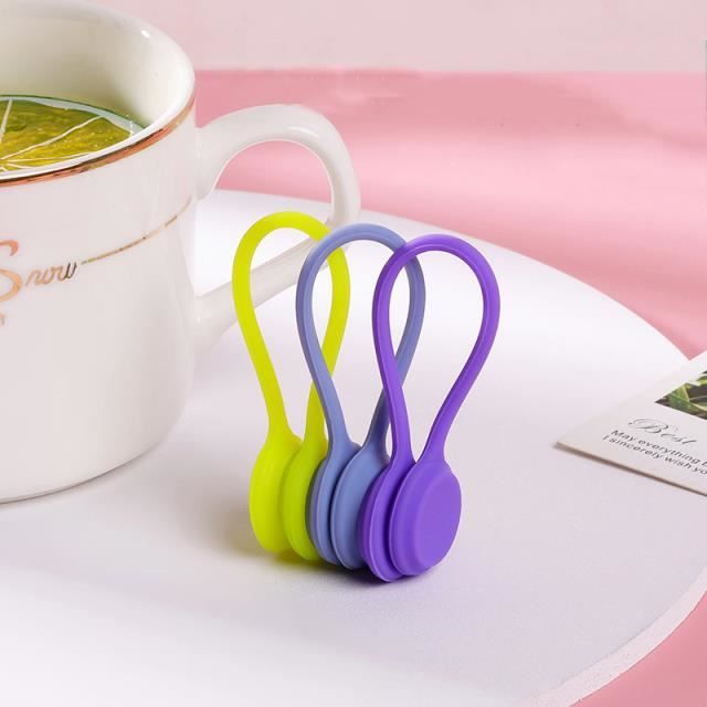 Lot De 3 Organisateurs De Câbles Magnétiques – Enrouleur Silicone – Multifonction – Rose