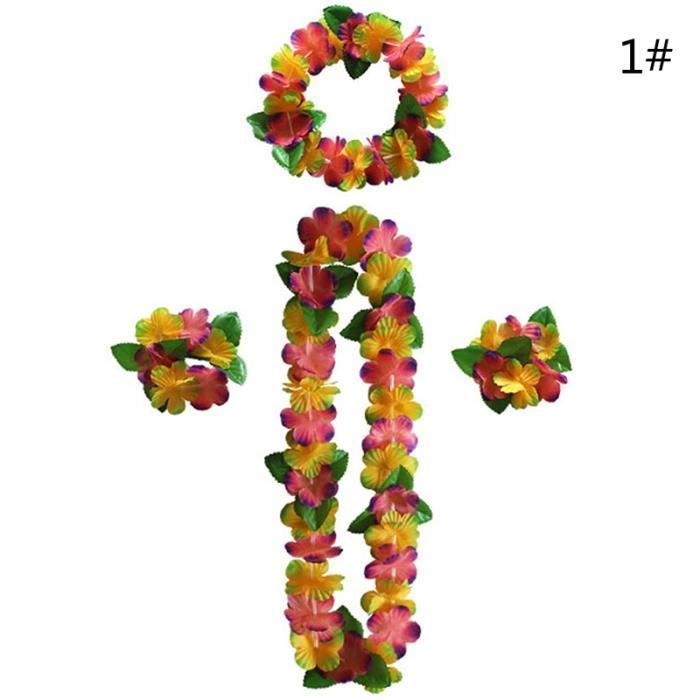 Lot De 5 Colliers Hawaïens (Leis) - 105 Cm - Couleurs Noir, Rouge, Jaune - Pour Fête à Thème, Plage, Événement Sportif
