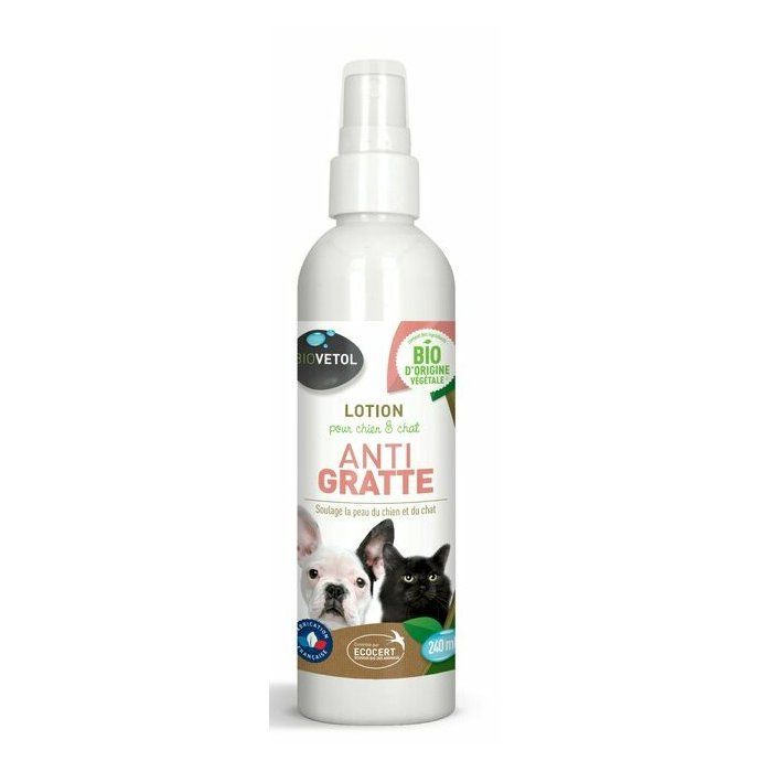 Biovetol - Lotion Anti-Gratte - certifié Bio - Apaise les irritation et les démangeaisons - pour chien et chat - 240 ml