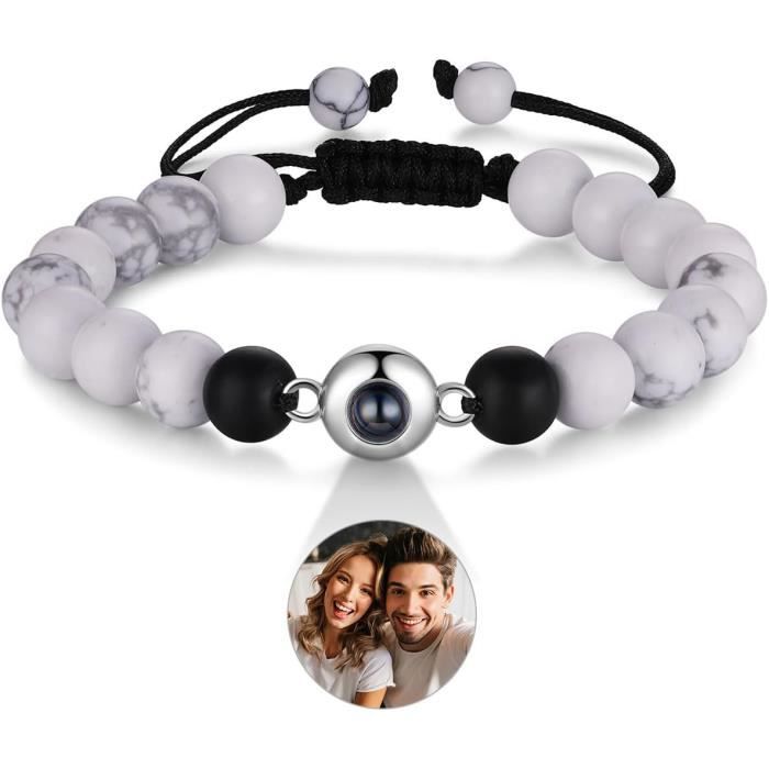 Bracelet Perle Naturelle Pour Homme Et Femme – Bijou Couple Personnalisé Amour Amitié, Pierres Lave Et œil De Tigre