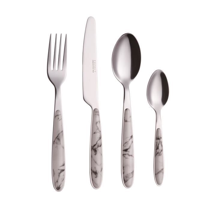 Couverts (set 24 pièces) - EXZACT - Marbre - Inox miroir poli - Pour 6 personnes - Multicolore