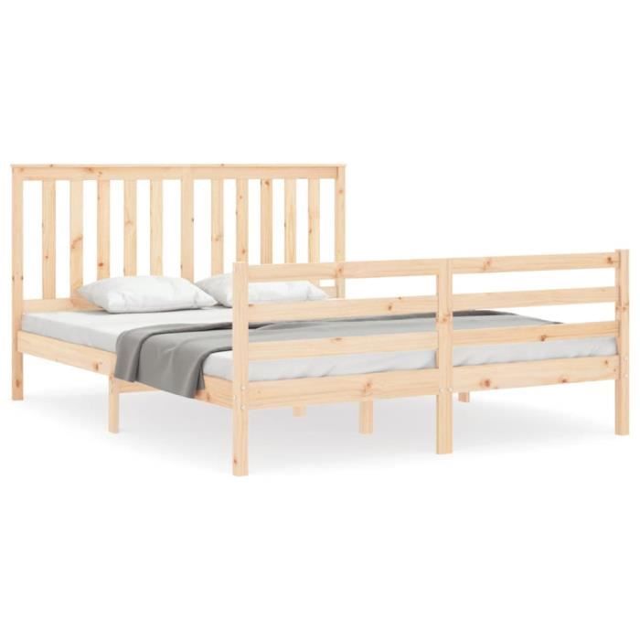 cadre de lit en bois massif fydun 160x200 cm - blanc - style campagne
