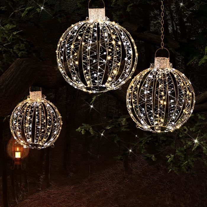 GOPLUS Lot de 3 Boules Lumineuses LED de Noël,Sphères Suspendues avec 30 Attaches de câble et 6