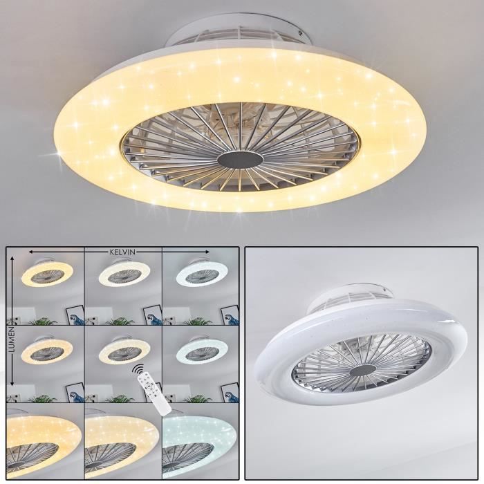 Ventilateur lumineux LED Piraeus blanc et titane - Hofstein