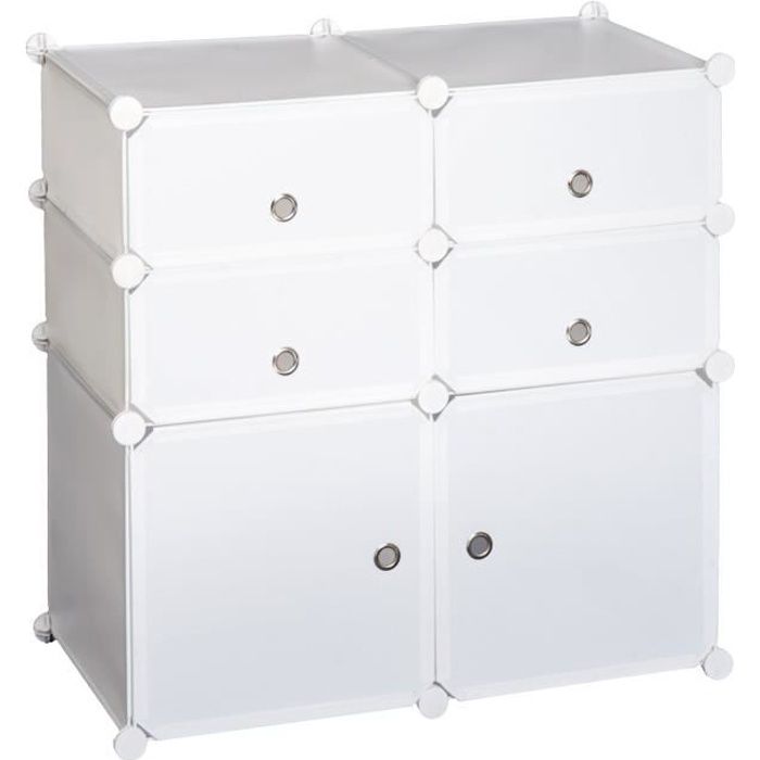 armoire étagère à chaussures modulable homcom - blanc - 3 niveaux 6 cubes - autocollants décoratifs