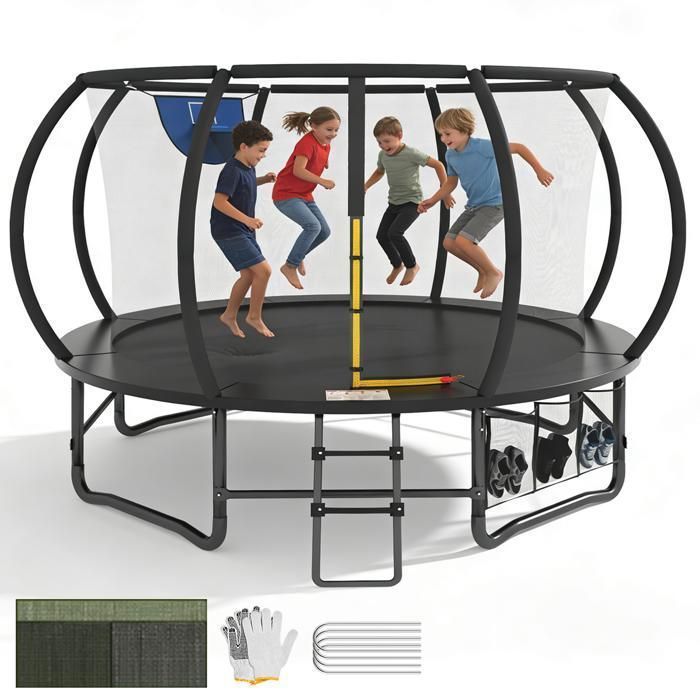 Trampoline Exterieur-ø 427 cm-NHHF-Certifié GS-Filet de SécuritéBâche de ProtectionSac à chaussures avec rangementKit dancrage