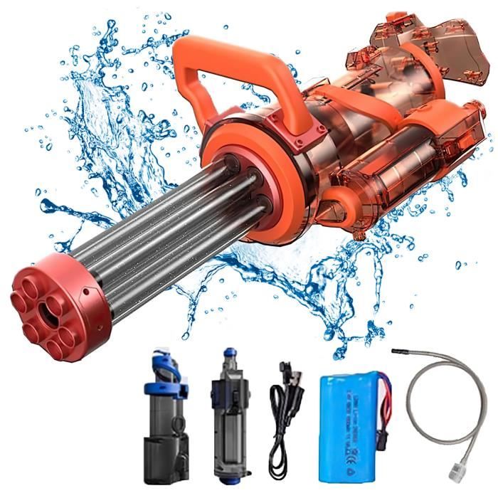 Pistolet à Eau Électrique Gatling Double Baril AXFSHJD Avec Lumière LED Et Sac à Dos - Idéal Pour Adultes Et Enfants