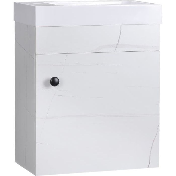 meuble sous-vasque suspendu - kleankin - aspect marbre blanc - 1 porte - 40x22x50cm