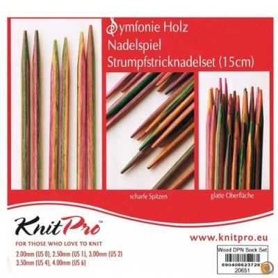 Aiguilles à Tricoter Double Pointe KnitPro Symphonie - Bois Multicolore, 15 Cm, 2.25 Mm