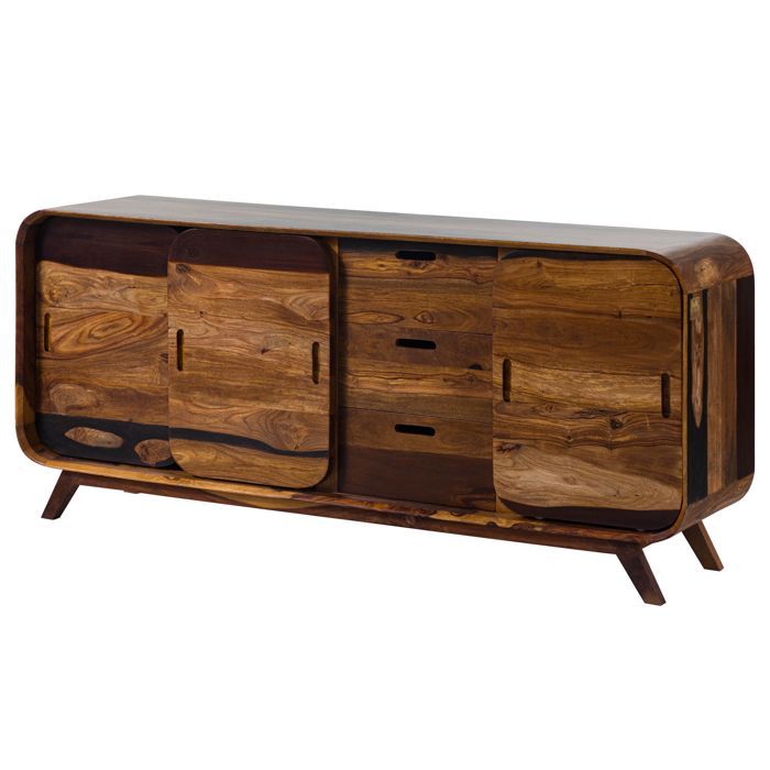 Buffet bas Sheesham brun foncé laqué massif 173x40x75 cm bois massif MAILAND #202