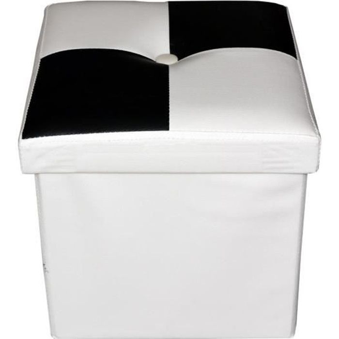 mobili rebecca pouffe coffre de rangement noir blanc faux cuir moderne 30x30x30