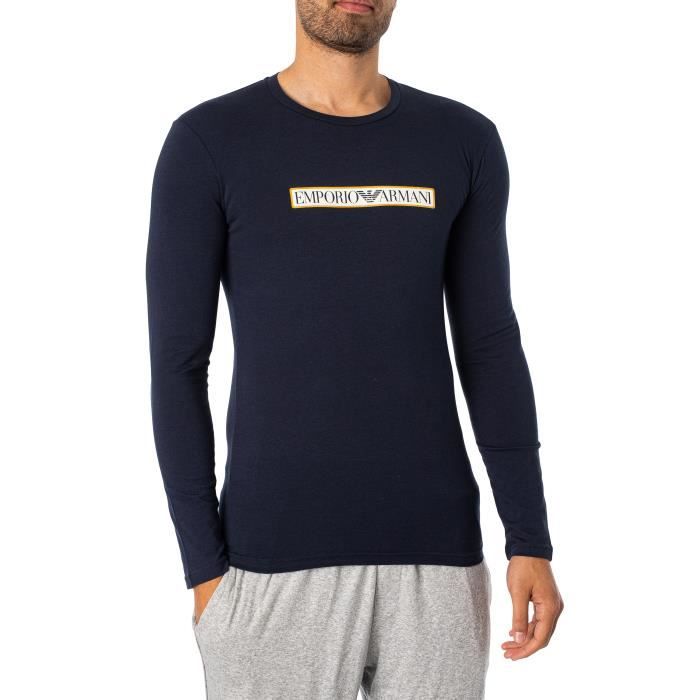 T-Shirt À Manches Longues Avec Logo Lounge Box - Emporio Armani - Homme - Bleu