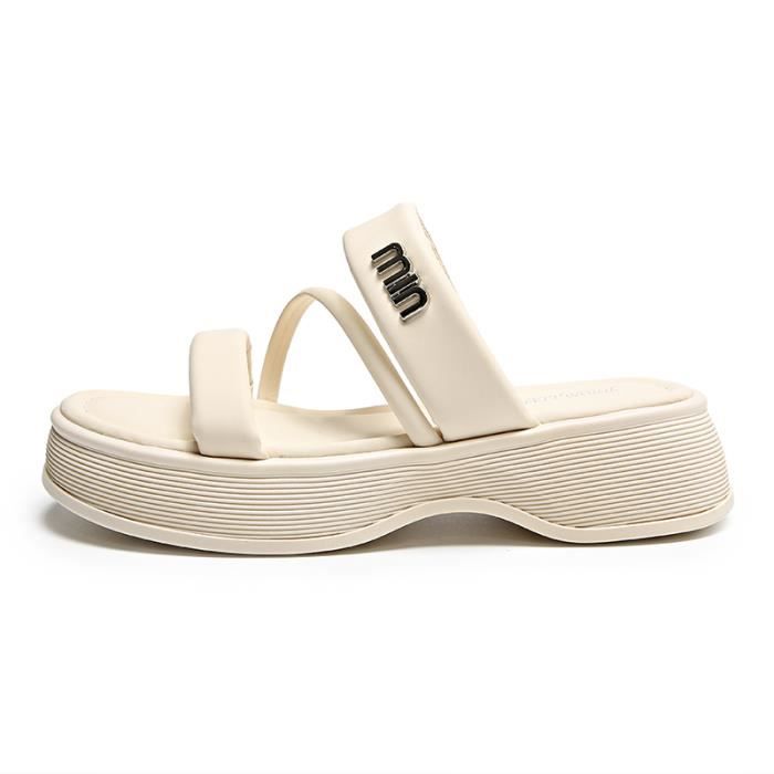 CHAUSSON DE DANSE Chaussures pour femme WANGO W6803 Rome one word sandales  tempérament fée panais fond épais minimaliste été Beige