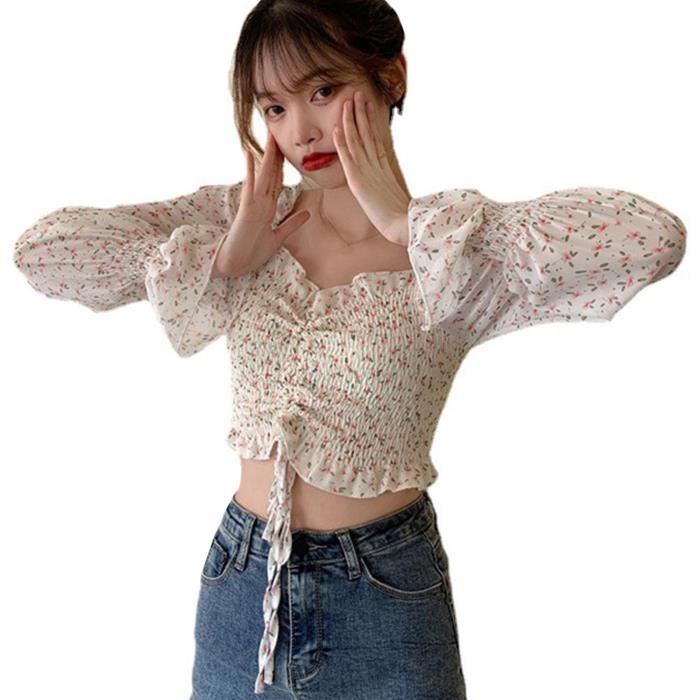 Chemise,Chemisier à imprimé floral pour femmes,chemise d'été