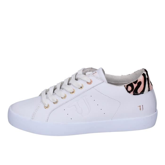 TRUSSARDI JEANS Baskets Femme Blanc Cuir BG211 Blanc Cdiscount Chaussures
