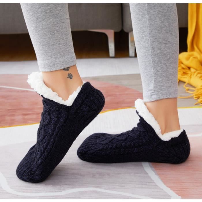 Chaussons chaussettes hommes et femmes maison pantoufles antidérapant hiver  chaud doux épais polaire chaud sol chaussettes Noir - Cdiscount Chaussures