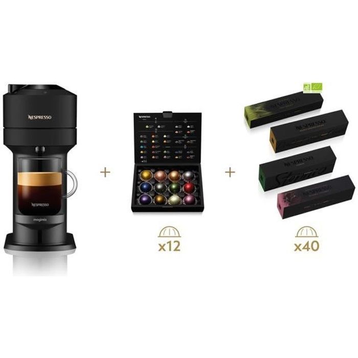 Coffret Cafetière à dosette Magimix Nespresso Vertuo Next Noir avec 52
