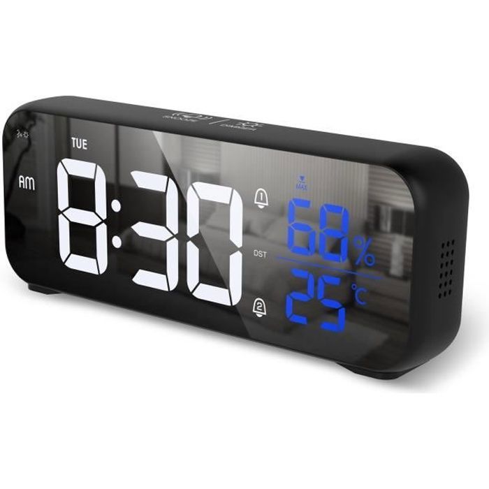 Réveil Digital à Piles Grand Ecran,Alarm Réveil LED avec Fonction Snooze,Horloge numérique Pile