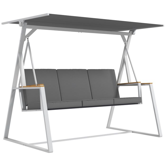 Balancelle de jardin - Outsunny - 3 places avec toit inclinable matelas fourni cadre acier - métal - 205x130x175cm - gris foncé